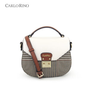 Beige Oxford Houndstooth Print Cross Body