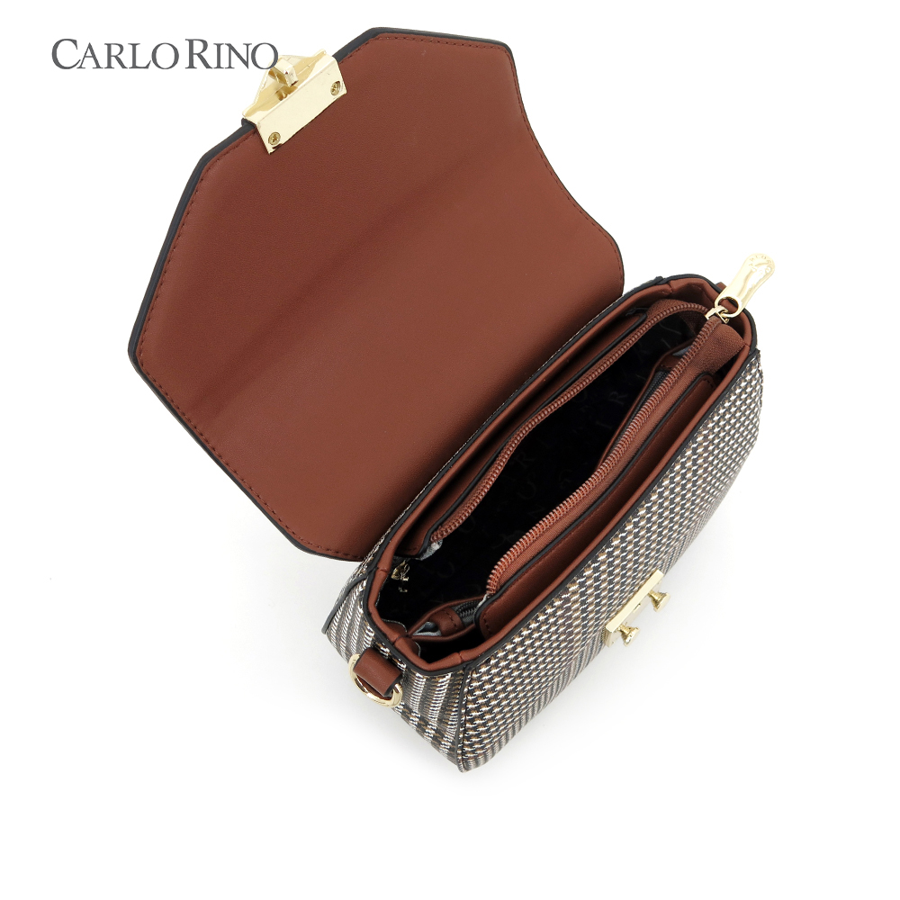 Beige Oxford Houndstooth Print Cross Body Beige Oxford Houndstooth Print Cross Body